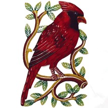Cardinal Bird On Branch Painted Haitian Metal Drum Wall Art (13 X 8 ) - £47.43 GBP