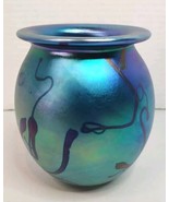 Vtg Robert Eickholt Art Glass Vase Signed 1995 4.5&quot; Tall Purple Blue Iri... - £128.39 GBP