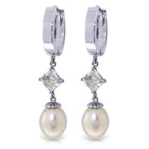 Galaxy Gold GG 14K White Gold Hoop Earrings with Natural Pearls and Aquamarines - £326.92 GBP