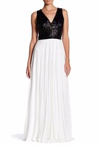 NWT Nicole Miller Black Ivory White Sequin Bodice Pleated Mesh Dress Gown 6 - £49.00 GBP