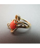 Vintage 14K Yellow Gold Salmon Coral Ring Size 5.5 Fancy 3D Scrolls 5g E... - £316.05 GBP