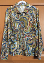 Talbots Womens Colorful Graphic Print Stretch Button Front Blouse  Sz XL - £18.88 GBP