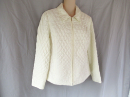 Dressbarn jacket quilted embroidered full zip  Large off white  light we... - $17.59