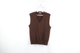 Vintage 70s Streetwear Mens Medium Distressed Blank Knit Sweater Vest Brown USA - £38.89 GBP