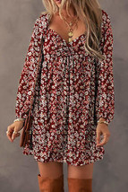 Red Floral Print Sweetheart Neck Shirred Back Mini Dress - $37.99