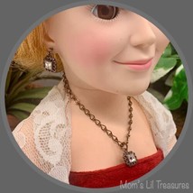 Bronze Rhinestone Doll Necklace Earring Set • 18-20 Inch Vintage Doll Je... - $9.80