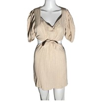 ZARA Beige Plaid Puff Sleeve Tie-Front Mini Dress Women’s Small - $23.76
