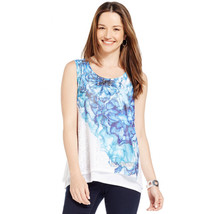 NWT Style &amp; Co. Printed Semi-Sheer Layered-Look Top Beautiful Sleeveless Shirt - £27.53 GBP
