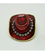 Red Sparkly Rhinestones Cowboy Hat Brooch Pin Western Cowgirl Theme Cute - £7.14 GBP