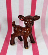 Sweet Mid Century Redware Pottery 3.5&quot; Figural Baby Fawn Deer • Japan - £8.92 GBP