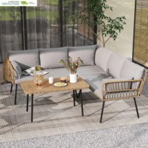Sectional Sofa Set, All-Weather Wicker L-Shaped 5-Seater Patio Furniture... - $493.88