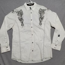 Roar Mens Shirt Sz XL Strength Refined White Button Up  Embroidered Rhinestones - £24.58 GBP