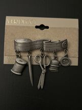 Verducci Sewing Jonette Pewter Brooch Seamstress Scissors Measuring Tape - $24.72