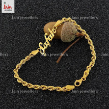 18 Kt, 22 Kt Real Yellow Gold Custom Name Rope Chain Bracelet Bangle Cha... - $1,227.94+