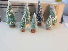 Set of 7 Sisal Trees Wood Bases  2.75&quot; to 4&quot; Tall Snow covered Wood Base... - $71.38 MXN