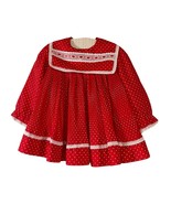 Vintage Infant Dress Red White Pin Dot Pinch Pleated Skirt Lace Trim 6 m... - £20.79 GBP