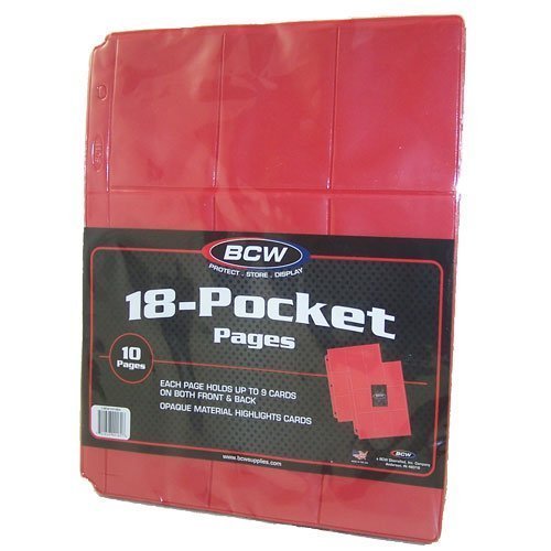 Trading Card Supplies - RED 18 Pocket Pages (10 Plastic Sheet Pages)