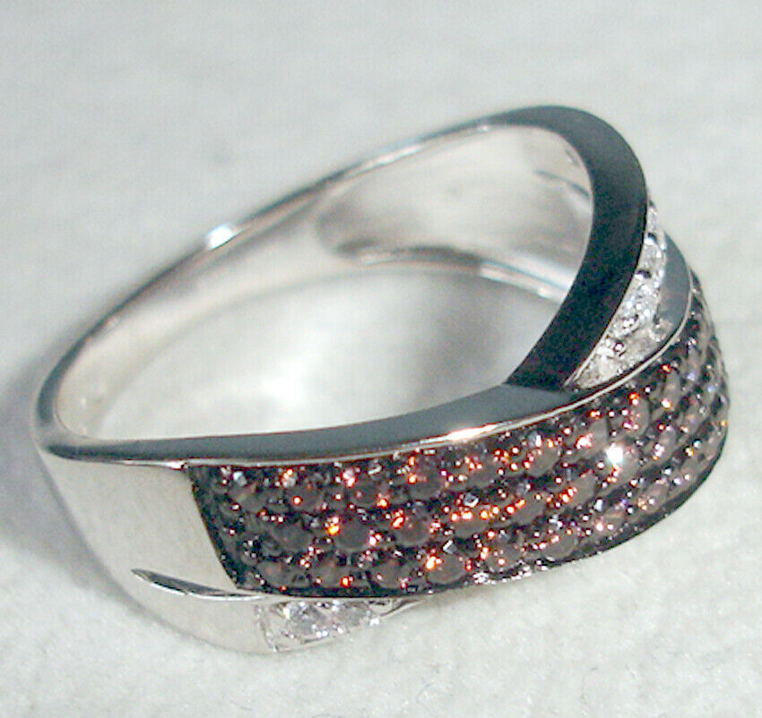 Primary image for Sterling Silver RING w/Swarovski CZ's Fancy Crossover Brown & White by Lenox New