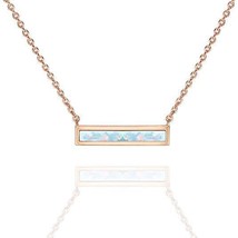 Opal Bar Necklace Rose Gold Thin Rectangle Jewelry October Birthstone 14K Plated - $27.99