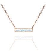 Opal Bar Necklace Rose Gold Thin Rectangle Jewelry October Birthstone 14... - £21.89 GBP