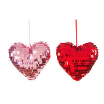 Valentines Day Sequin Plush Heart Set of 2  Red Pink Ornaments Decorations - £11.75 GBP