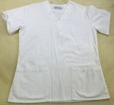 White AMS Nurse Scrub Top With Pockets V-Neck Style 6160 55% Cotton 45% ... - $8.50