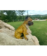 Bisque Brown Boxer Dog Sitting Lifelike Figurine Vintage Collectible Korea - $353.75 MXN