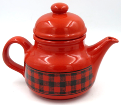 Waechtersbach Ceramic Tea Pot North Woods w/ Red Plaid Checkered Germany VTG - £31.61 GBP