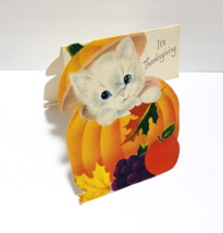 Vtg Norcross Thanksgiving Greeting Card Kitten Kitty 1940&#39;s Pumpkin Rare Unused - £49.70 GBP