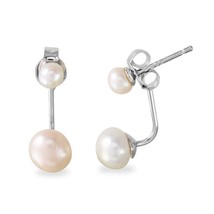 Sterling Silver 925 Rhodium Plated Dropped Fresh Water Pearl Earrings - £23.85 GBP