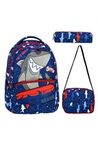 3-pack Primary School Shark Patterned School Bag With Food And Pencil Holder For - £65.82 GBP