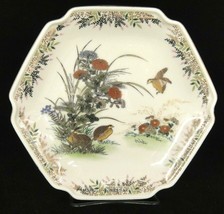 Vintage Otagiri Decorative Plate Quail Flowers Gilded Hexagonal 7.5&quot; Porcelain - £7.40 GBP