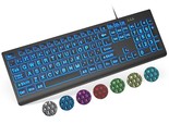 Large Print Backlit Keyboard, Wired Usb Lighted Computer Keyboard With 7... - £40.17 GBP
