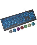 Large Print Backlit Keyboard, Wired Usb Lighted Computer Keyboard With 7... - £39.33 GBP