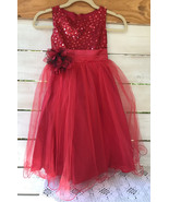  Kid&#39;s Dream Girl Sz 7-8 Dress Red Sequins Sparkle Tulle Floral Christma... - $34.29