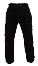 Motorcycle Genuine Suede Lambskin Black Fringes Soft Men Pant 100%Leather Party - £93.62 GBP+