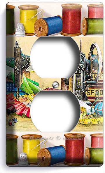 RETRO SEWING MACHINE SPOOLS YARN OUTLET WALL PLATE COVER TAILOR SHOP ROOM DECOR