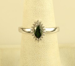 Vintage Sterling Silver Marquise Cut Emerald and Halo Cz Gemstone Ring Sign STS - £43.52 GBP