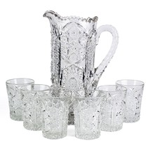 US Glass 6425 Tankard Pitcher &amp; Tumbler 7 pc Set, Antique EAPG Pacifica USG Cut - £120.27 GBP