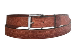 EMBOSSED &quot;Rolling Ribbon&quot; BELT - Thick English Bridle Leather - £43.83 GBP