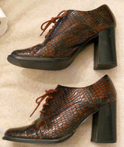 Newport News Chunky High Heel Faux Alligator Oxford Shoes size 8 Moc Cro... - $39.55