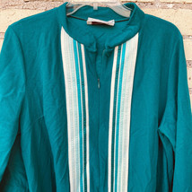 Vanity Fair Robe Housecoat Women&#39;s L Green Velour Zip Long Sleeve Made USA Vtg. - £22.96 GBP