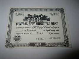 1964 Stocks & Bonds 3M Bookshelf Board Game Piece: Central City $5,000 Bond  - $1.00