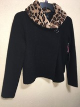 Cynthia Rowley Knit Jacket Leopard Fur Detachable Collar Cardigan Sz L New - £73.50 GBP