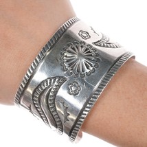 6.75&quot; Vintage Navajo wide band heavily stamped silver cuff bracelet - £562.88 GBP