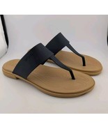 Crocs Women&#39;s Size 7 Black Tulum Flip Flops Sandals Tan Comfort Rubber (A) - $24.18