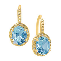 1.50 Karat Labor Erstellt Blue Topas &amp; Diamant Ohrhänger Gelbgold Versilbert - £53.80 GBP