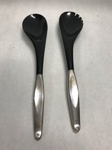 PAIR TOWLE Sterling silver handle Black Plastic Serving spoon fork MCM V... - $55.43