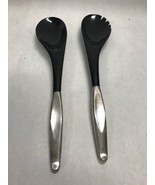 PAIR TOWLE Sterling silver handle Black Plastic Serving spoon fork MCM V... - £43.60 GBP