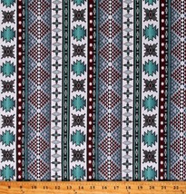 Cotton Southwestern Stripes Aztec Tucson White Fabric Print by Yard D463.63 - £10.18 GBP